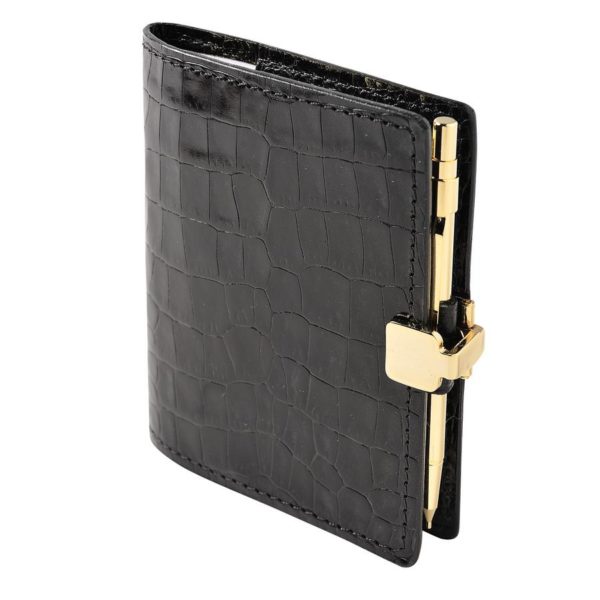 Agenda A Veau Croco Savannah Noir Avec Porte Mine