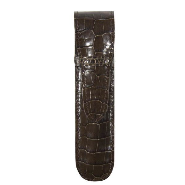 Etui  Stylo Veau Croco Savannah Cafe