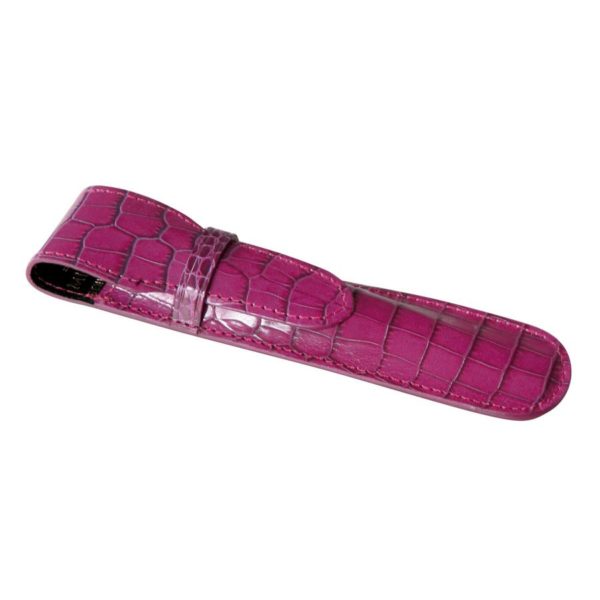 Etui  Stylo Veau Croco Savannah Fushia