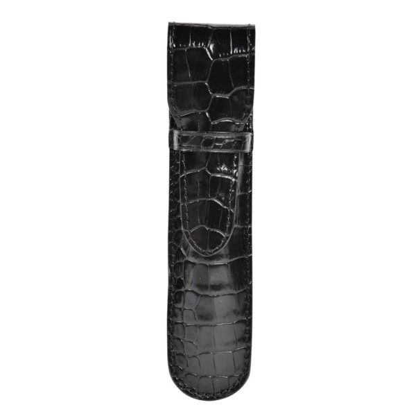 Etui  Stylo Veau Croco Savannah Noir