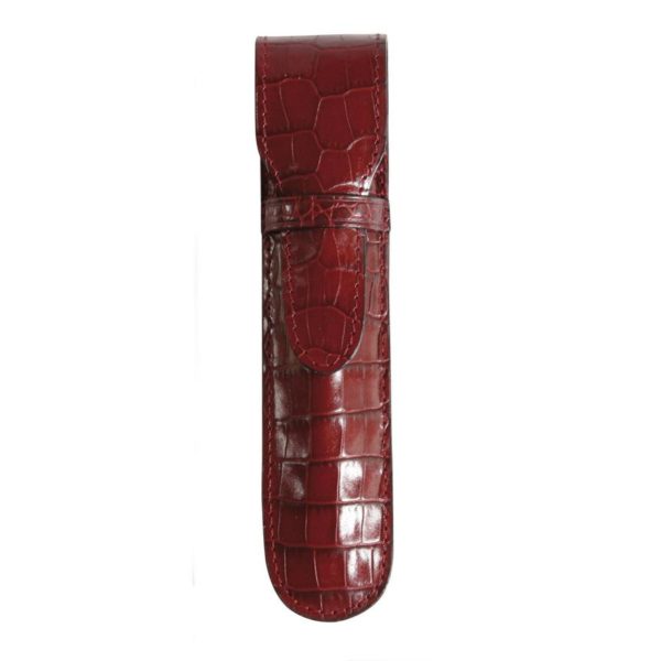 Etui  Stylo Veau Croco Savannah Rouge