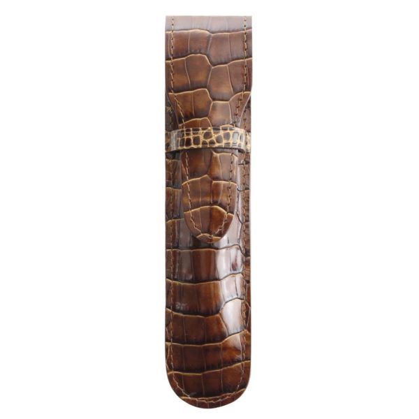 Etui  Stylo Veau Croco Savannah Vison