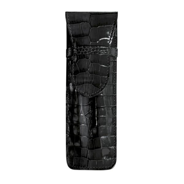 Etui  Stylos Veau Croco Savannah Noir