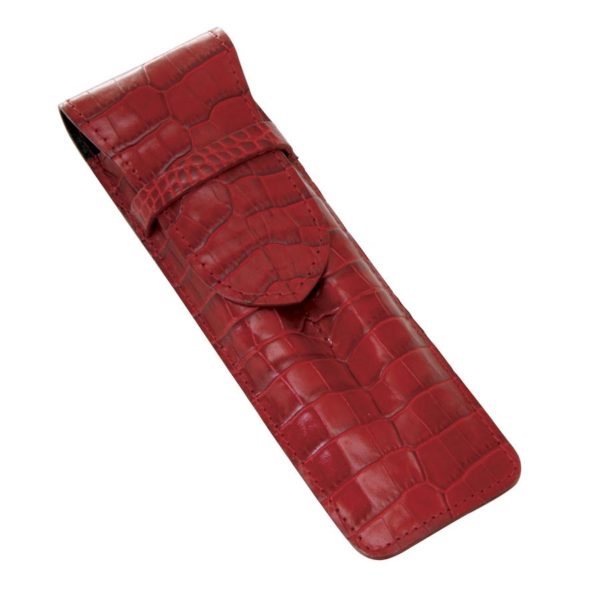 Etui  Stylos Veau Croco Savannah Rouge