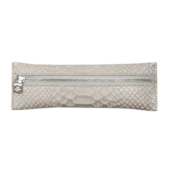 Trousse Plate Zippee Veau Python Metal Perle